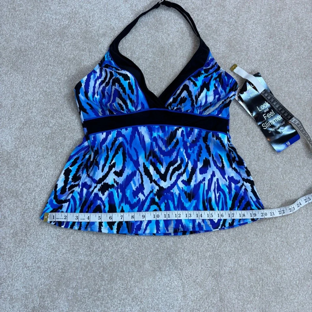 Kirkland Signature Miraclesuit Swim Tankini Top Blue Black Print Size 10‎ NWT